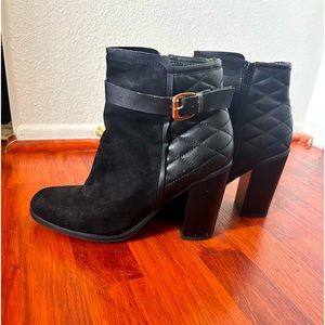 Black Quilted Booties w/ Gold Buckle Details